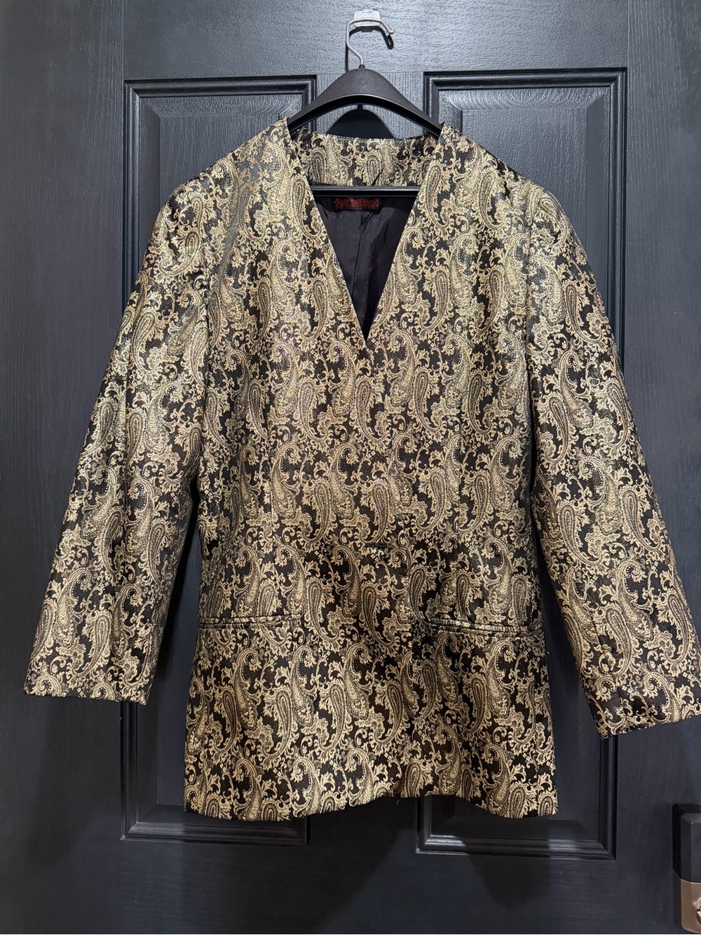 Vintage Jerri Sherman Collection Gold Metallic Paisley Brocade Blazer - Size 10
